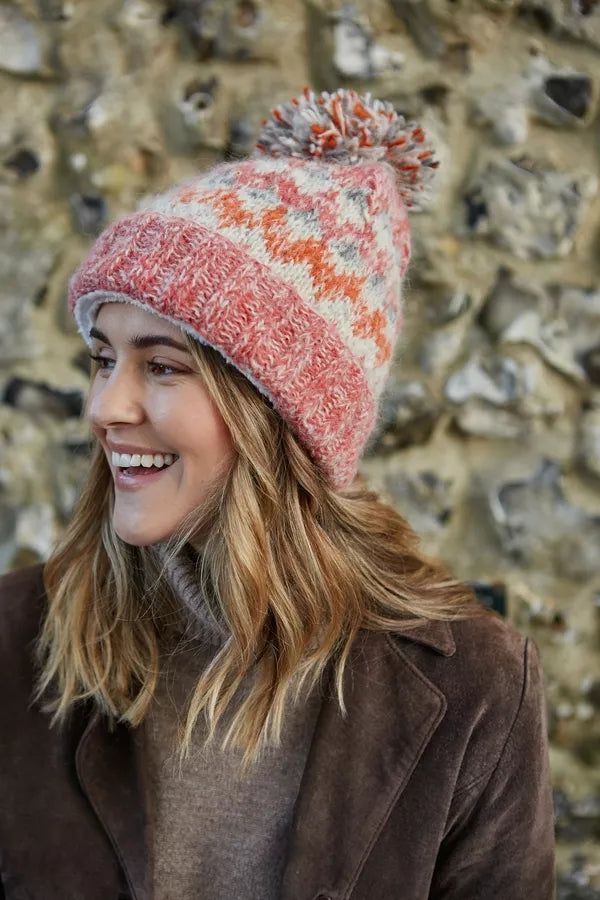 Pachamama Adults Totnes Mohair Knitted Bobble Beanie - Brick