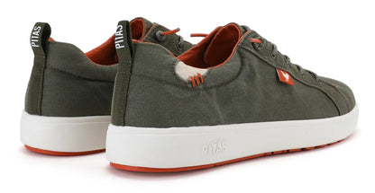 Men's slip on Malibu cotton lace up sneaker shoes from Pitas in Khaki Green with supportive heel collar.