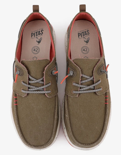 Pitas lace up men's Byron canvas deck shoes in Camel Brown.