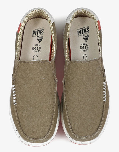 Men's lightweight Intaki canvas slip on shoes in Camel Brown from Pitas.