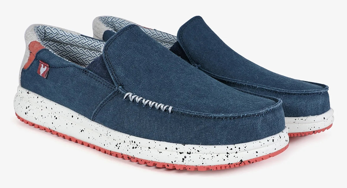 Pitas men's Intaki lightweight canvas slip on shoes in Marino Navy Blue.