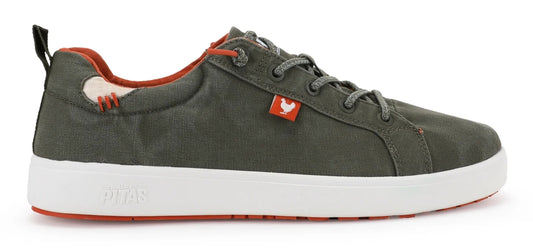 Pitas men's Malibu elastic lace up sneakers in Khaki Green.