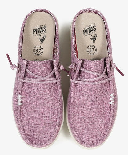 Women's Pitas Faro slip on with laces platform mule shoes in Lilac pink / purple.
