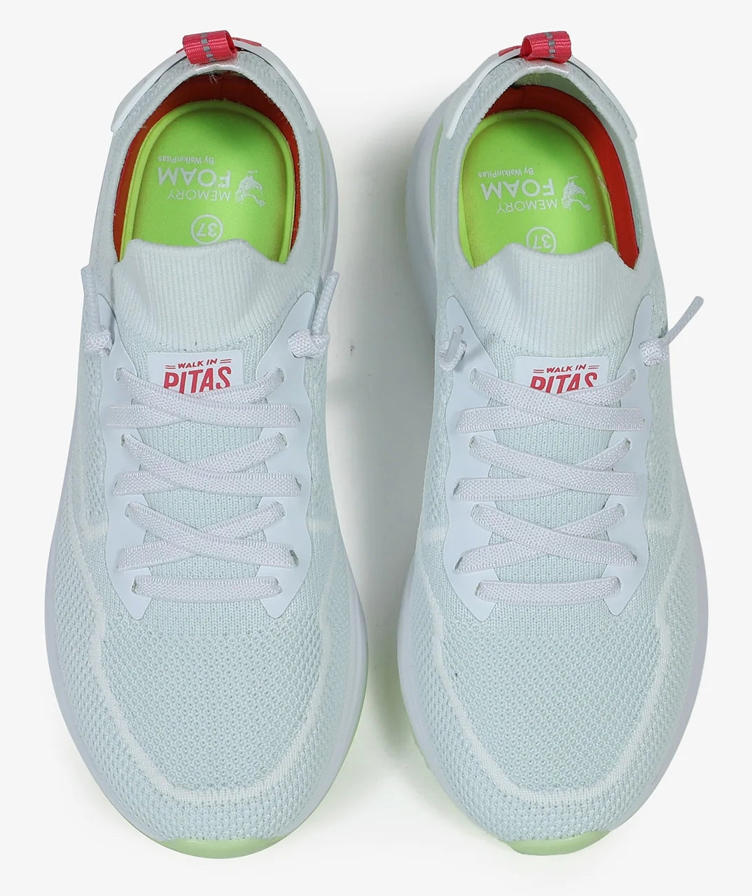Women's Pitas Cue White mesh pull on trainers with memory foam insole.