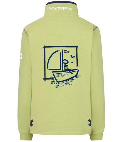 Lazy Jacks Porthleven print sweatshirt UK in light green with boat graphic on the back