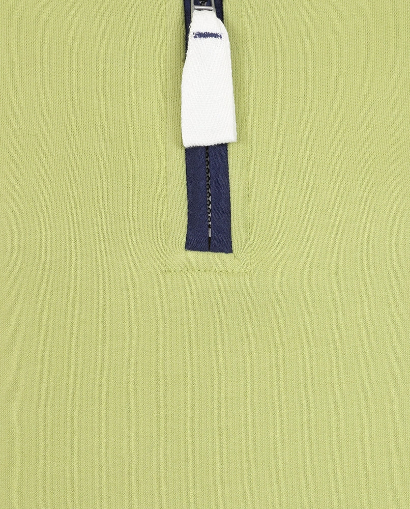 Lazy Jacks Porthleven print sweatshirt in soft green with a quarter zip design