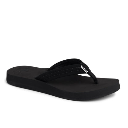Main view of a womens Reef Cushion Breeze flip flop sandal in plain black