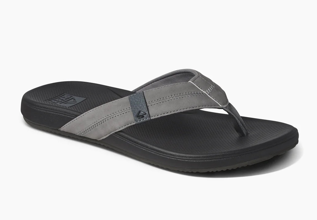 Reef mens cushion flip flops in grey with comfortable straps and durable sole for all-day wear