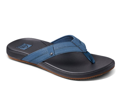 Reef Mens Cushion Phantom Flip Flops in navy blue with soft footbed for comfort and style