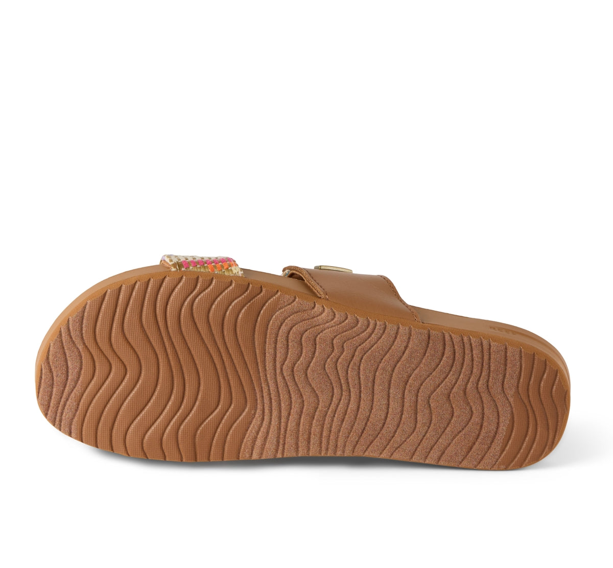 Sole view of Reef womens cushion sandals showing textured brown outsole for grip and comfort
