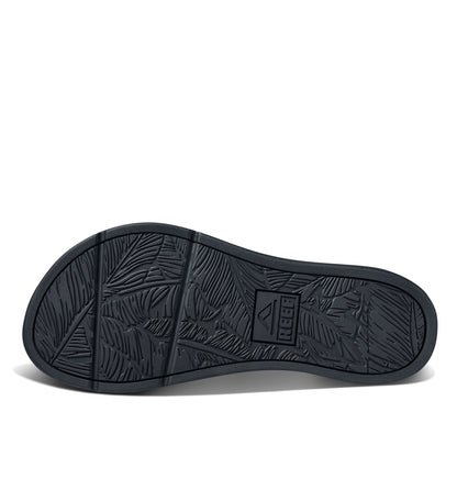 Grey sole of Reef womens Santa Ana flip flops with textured leaf pattern and logo