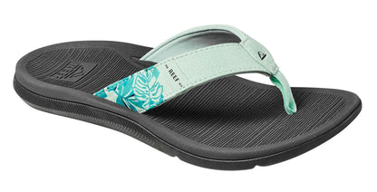 Reef womens Santa Ana flip flops with grey sole and mint green floral strap design