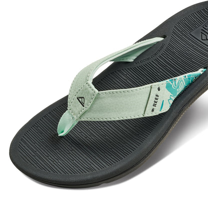 Reef womens Santa Ana flip flops in grey and mint with cushioned straps and comfortable footbed