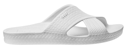 Reef Womens Slide Sandals White with textured strap and cushioned sole for casual comfort