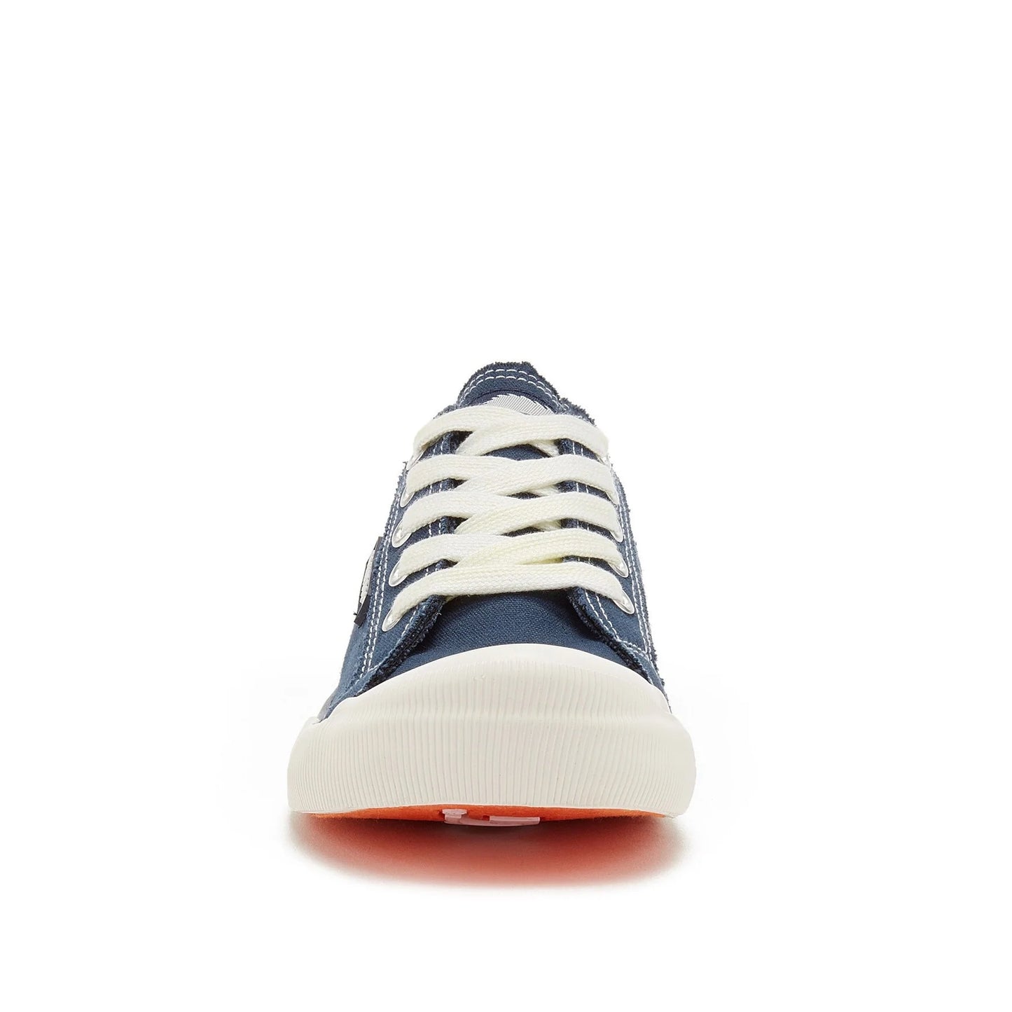 Front view of women's Rocket Dog Jazzin 8A canvas trainers in Navy blue with white laces and toe cap