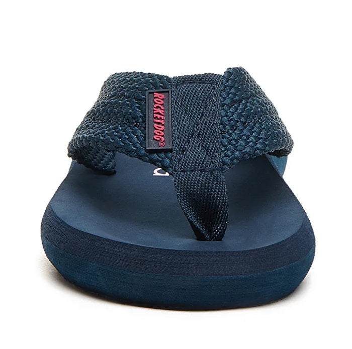 Rocket Dog women's webbing strap Sunset flip flops in Navy with fabric toepost.