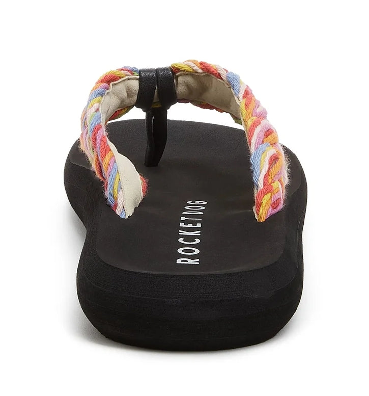 Rocket Dog women's Sunset Cord flip flops in Rainbow / Black.