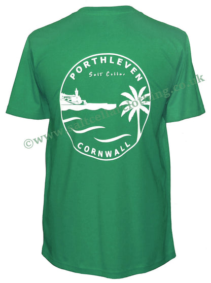 Salt Cellar Mens Porthleven Cornwall Print T-Shirt Green