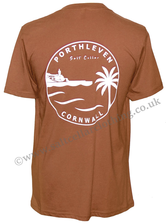 Salt Cellar Mens Porthleven, Cornwall Print T-Shirt - Burnt Orange