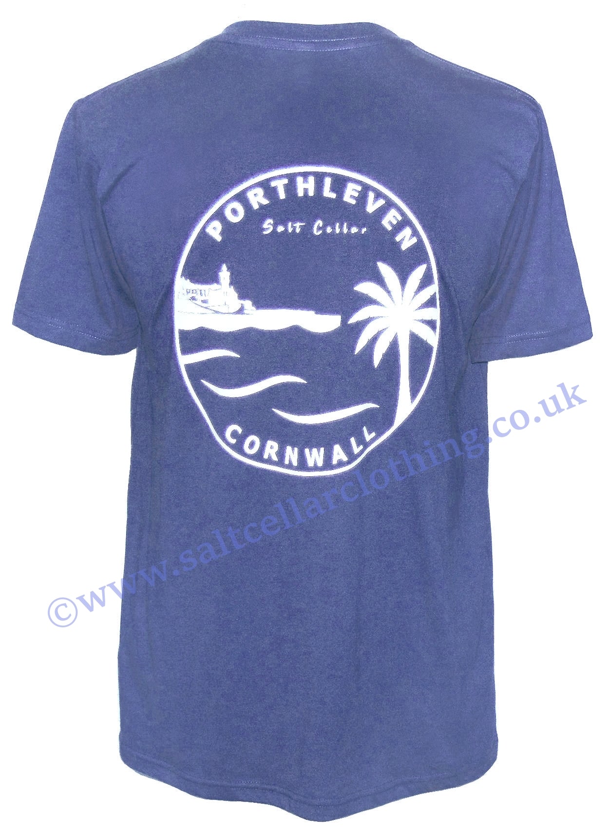 Salt Cellar Mens Porthleven, Cornwall Print T-Shirt - Denim Blue