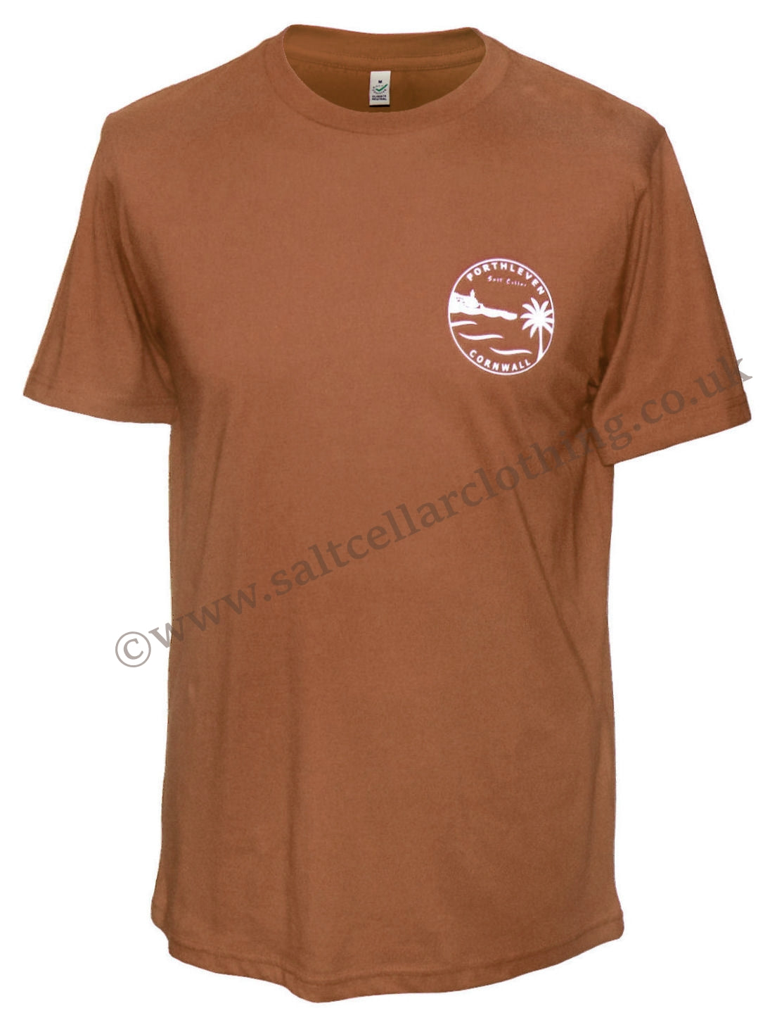 Salt Cellar Mens Porthleven, Cornwall Print T-Shirt - Burnt Orange