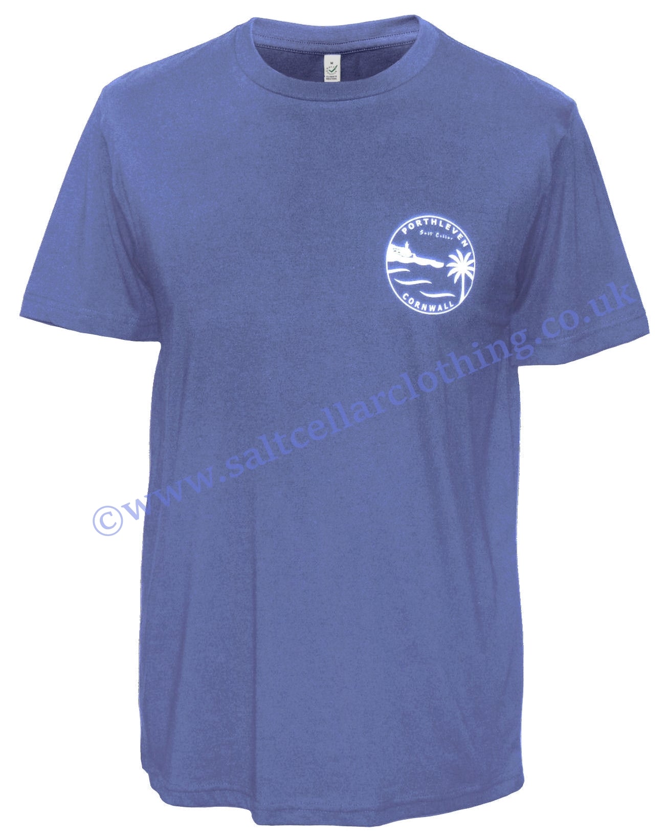 Salt Cellar Mens Porthleven, Cornwall Print T-Shirt - Denim Blue