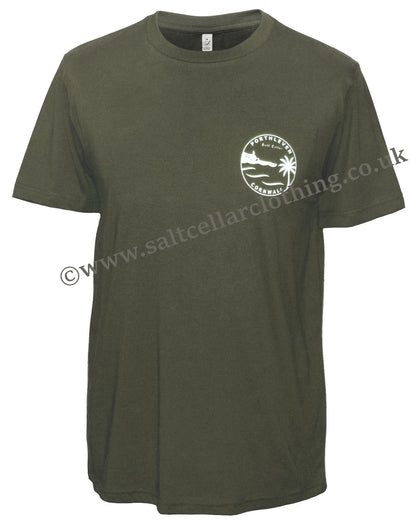 Salt Cellar Mens Porthleven, Cornwall Print T-Shirt - Moss Green