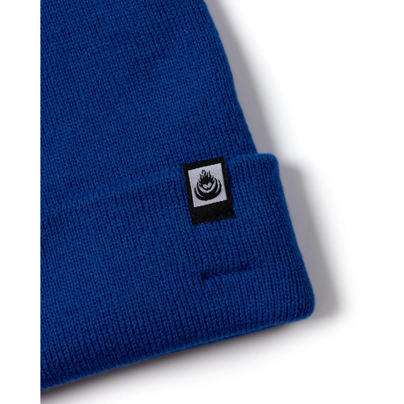 Saltrock OK beanie in bright blue with a logo on a white background