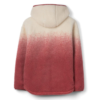 Back view of a womens Saltrock full zip hooded Alba sherpa fleece in a dip dye cream to pink design.