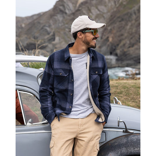 Saltrock Mens Woody Sherpa Lined Check Shacket Blue