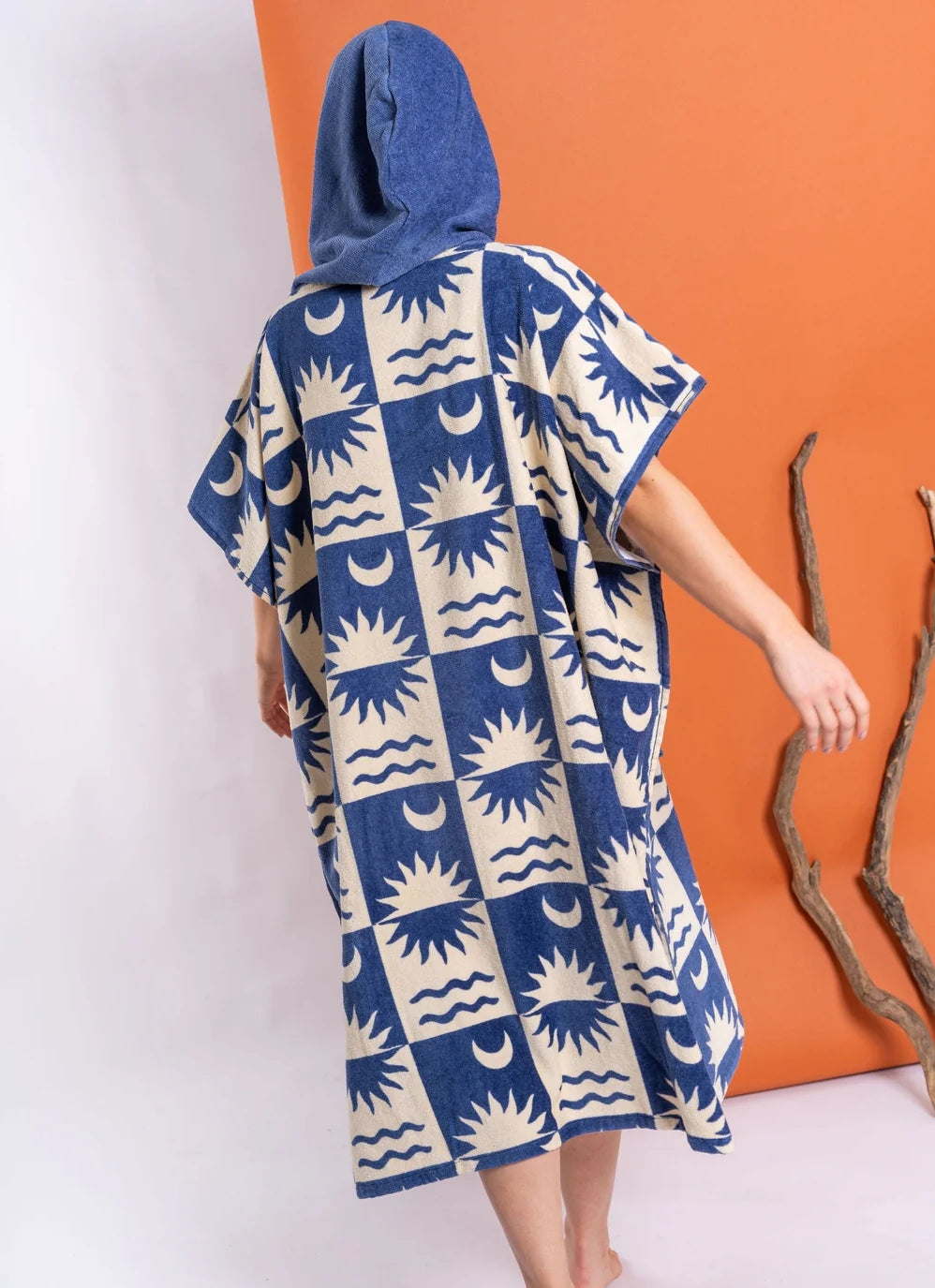 Saltrock changing towel robe blue with sun and wave pattern and hood for easy changing