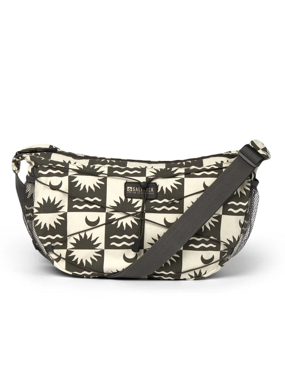 Front view of a Saltrock sling bag cream with stylish sun and wave pattern perfect for casual outings