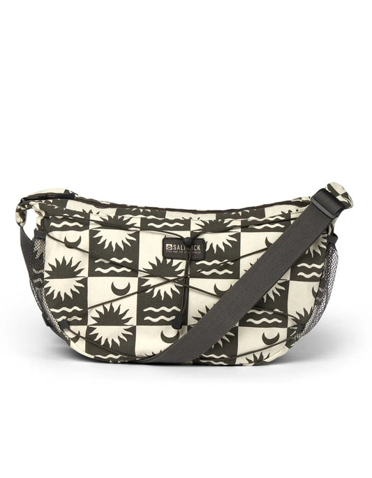 Front view of a Saltrock sling bag cream with stylish sun and wave pattern perfect for casual outings