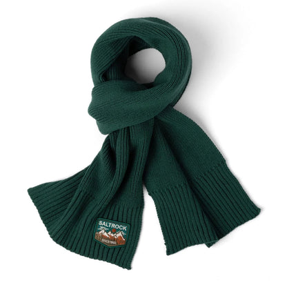 Dark Teal adults Saltrock Uplands scarf with mountains logo patch on a white background