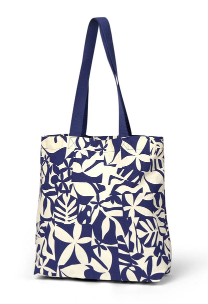 A blue and cream floral patterned Saltrock Laguna shopper bag with shoulder straps.