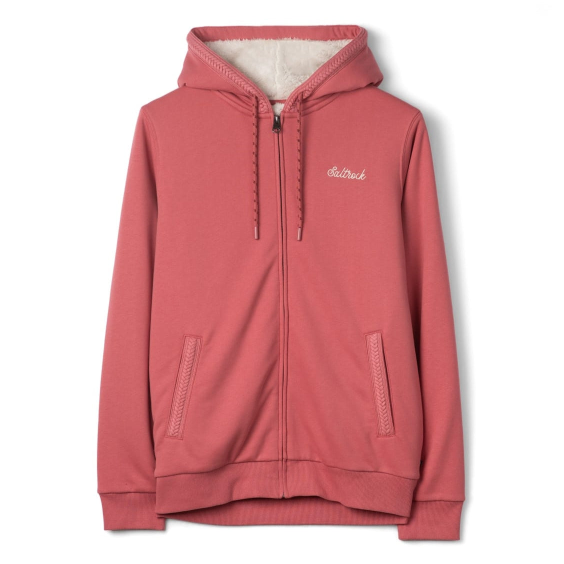Main front view of a womens Saltrock full zip Borg lined Tamsin hoodie in Pink
