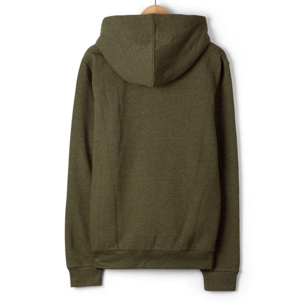 Back view of a Saltrock mens Essential full zip faux fur lined hoodie in khaki green.