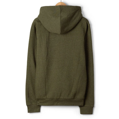 Back view of a Saltrock mens Essential full zip faux fur lined hoodie in khaki green.