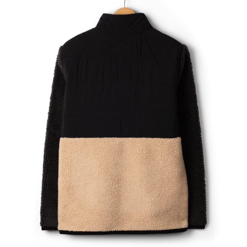 Back view of a men's Saltrock Rafe colour block zip fleece in black and beige.