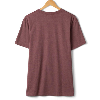 Back view of a Saltrock short sleeve Essential crew neck t-shirt in dark pink with a small logo on the chest