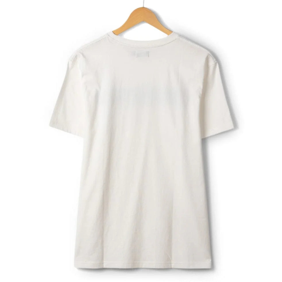 Back view of a mens Saltrock short sleeve Warp Surf Stripe t-shirt in cream .