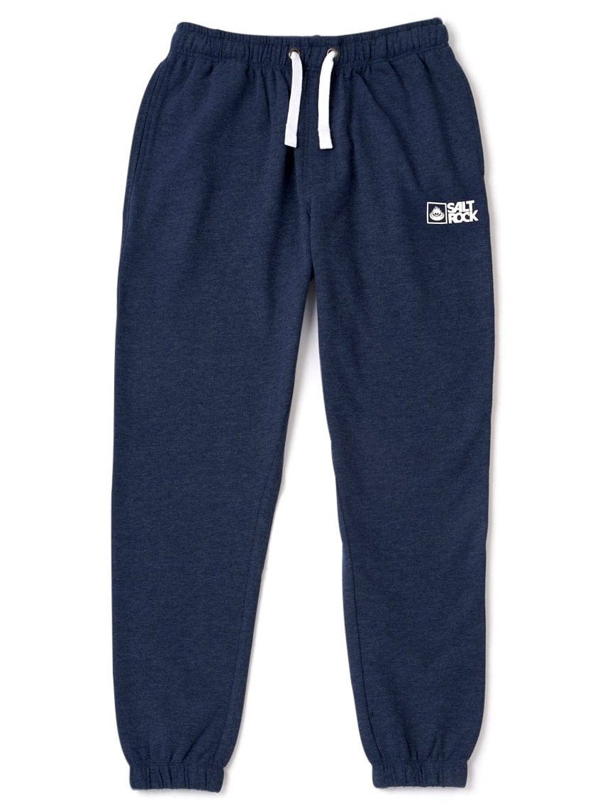 Front view of a pair of mens Saltrock jogger sweat trousers in blue marl with drawstring waist on a white background