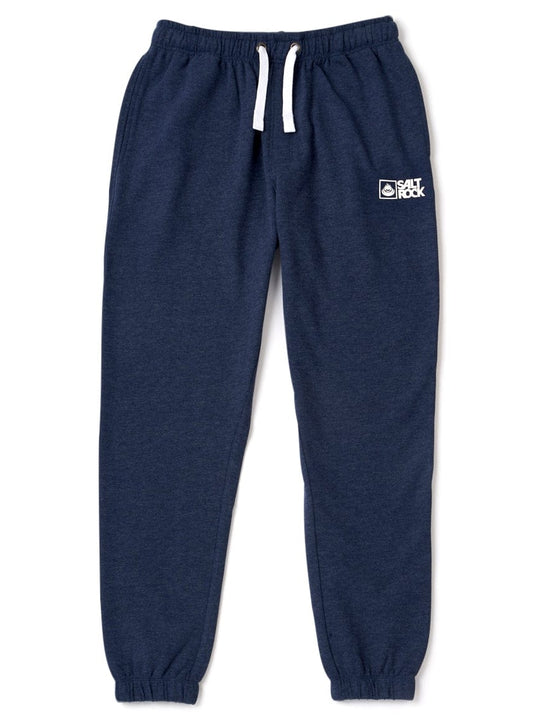 Front view of a pair of mens Saltrock jogger sweat trousers in blue marl with drawstring waist on a white background