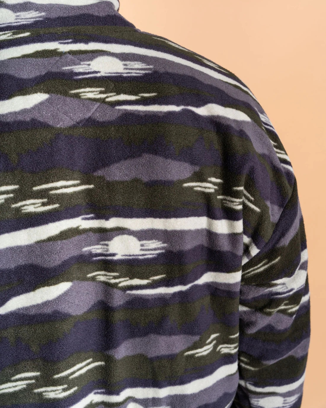 Saltrock mens camo fleece featuring a unique pattern in dark green and gray hues