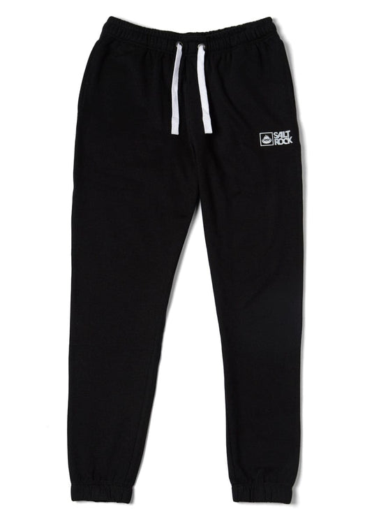 Front view of Saltrock mens black original jogger sweat trousers with white drawstring on a white background.