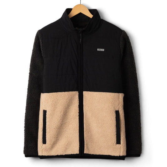 Front view of a men's Saltrock Rafe colour block zip fleece in black and beige.