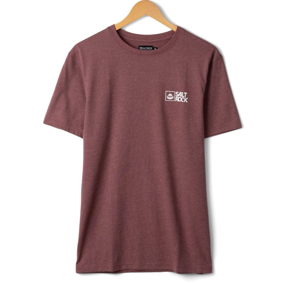Front view of a Saltrock short sleeve Essential crew neck t-shirt in dark pink with a small logo on the chest