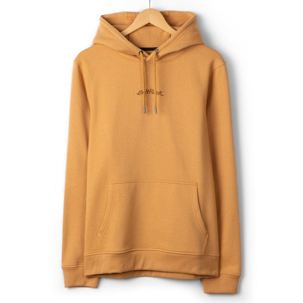 Front view of a mens Saltrock Open Finals Linear pop hoodie in yellow with small logo on the chest