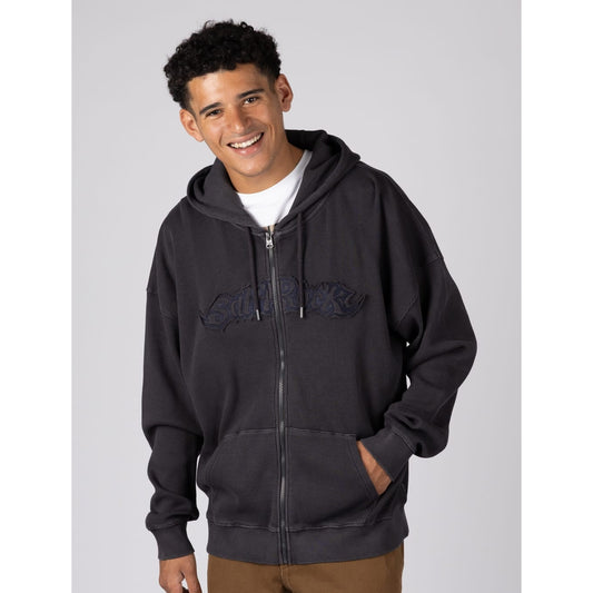 Front view of a man wearing a Saltrock Heritage Logo oversized full zip hoodie in Dark Grey with a waffle texture.