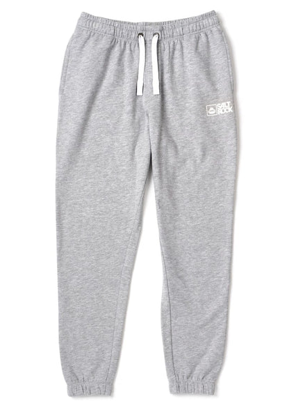Front view of a pair of mens Saltrock grey jogger sweat trousers with a drawstring waist on a white background